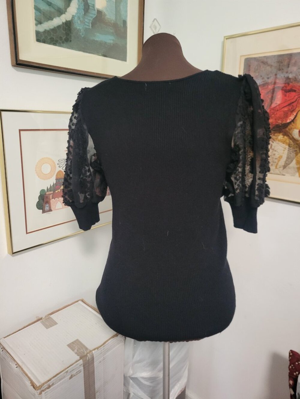 Cato Black Ribbed Knit T-shirt with Blouson Sleeves Size L - Picture 4 of 5
